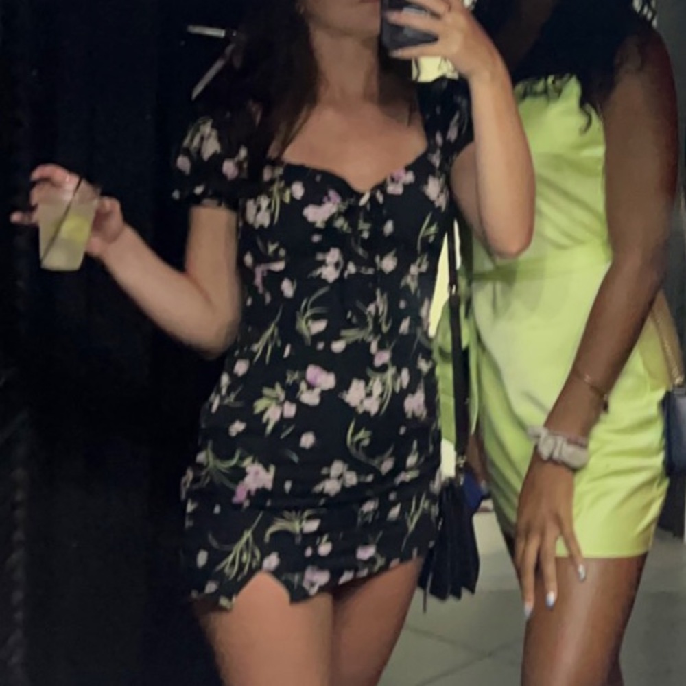 Black Mini Dress with Pink Flowers 🌸